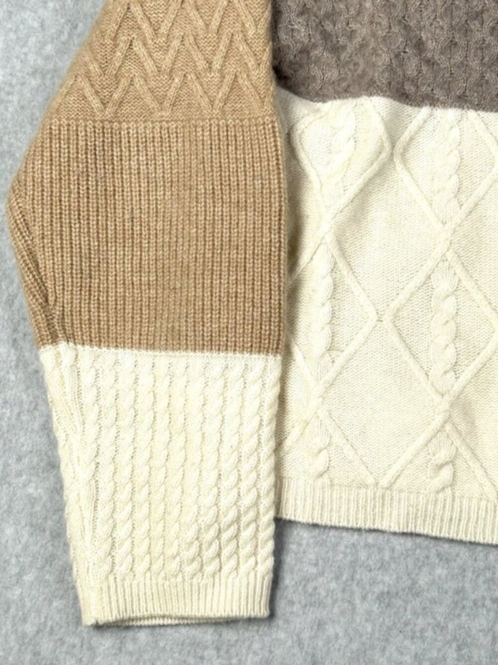 Magaschoni Womens Cashmere Cream Brown Colorblock Knit Cardigan L Boxy Cozy Luxe - Picture 8 of 11